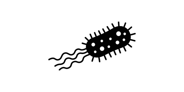 Black bacteria flagella icon representing microscopic pathogens for scientific and medical educational diagrams.