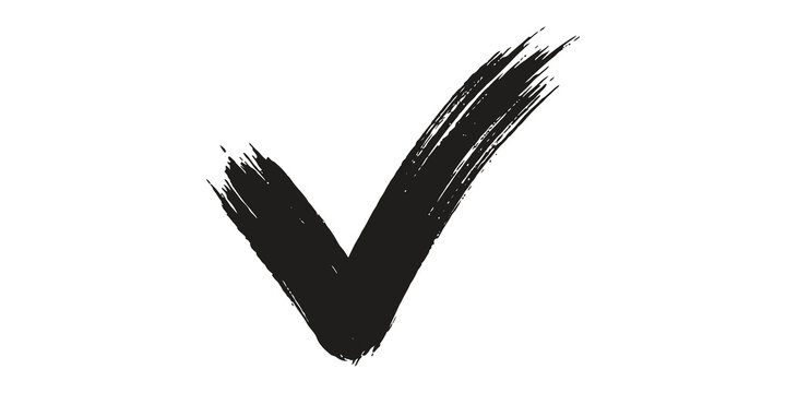 Grunge check mark symbol with hand painted ink texture for success confirmation.