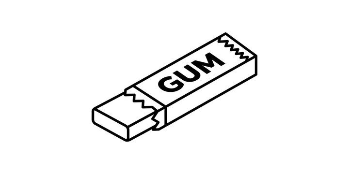 Chewing gum pack isometric outline icon for retail marketing and vending machine menu graphics.