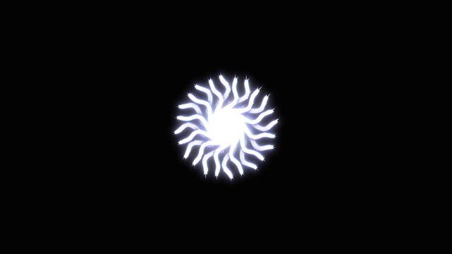 Sparkling circle fireworks burst with shimmering ellipse blast, radiant line sparks, line explosion, glittering star effect, geometric pop-up motion graphics, cinematic black screen, samless 4k Loop