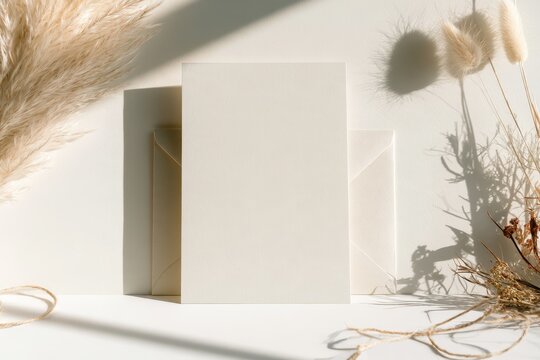Simple baby shower thank you card mockup with envelope and natural decor