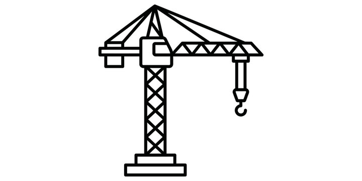 Industrial construction tower crane black outline icon for heavy machinery and site development projects.