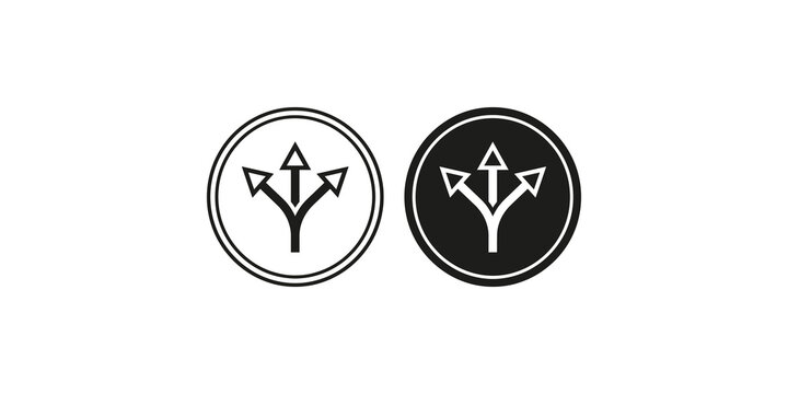 Double arrow path split icon in outline and solid style for navigation and decision making design.