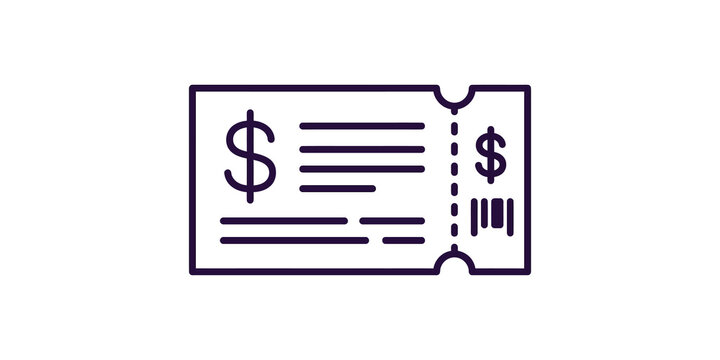 Bank check payment icon with dollar currency symbol for financial transaction or billing design.