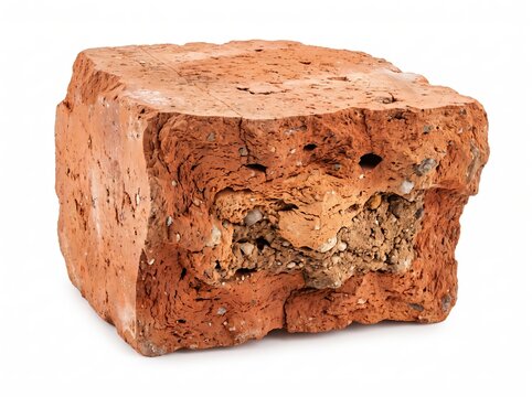 Broken Red Brick with Rough Edges Isolated on White