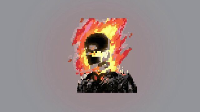 Abstract Digital Illustration Featuring A Flaming Human Skull Character.