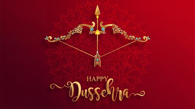 Happy Dussehra festival of India Lord Rama killing Ravana with Bow.