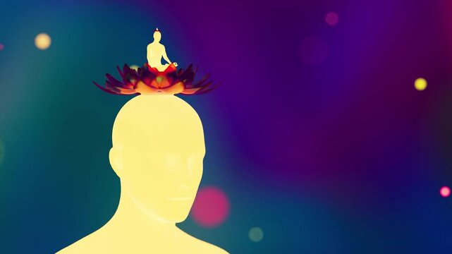 looped 3d animation of a meditating yogi in the astral of sacred energies	