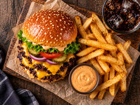 Double Smash Cheeseburger Meal with French Fries and Soft Drink