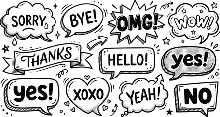 Fototapeta premium black and white comic style speech bubbles with expressions