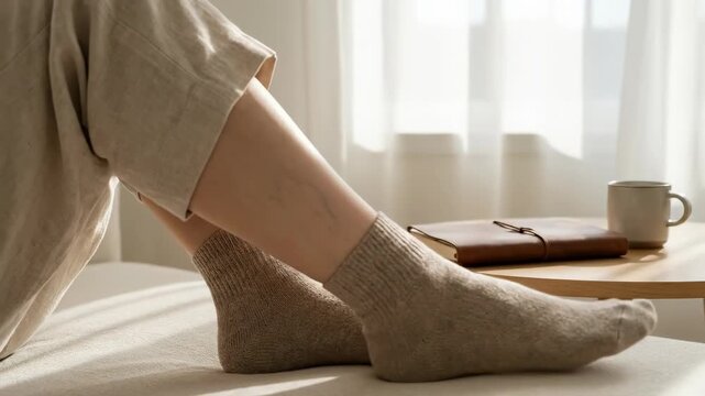 Human limb affliction: varicose vein, vascular problem, visible vessel, skin disorder, calf muscle, sitting posture, health issue, medical condition, unhealthy look.