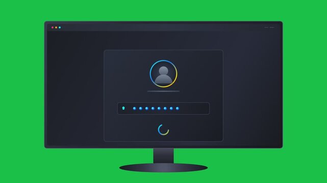 Secure User Account Login Interface Displayed on a Modern Desktop Computer Monitor Screen Isolated Against a Bright Green Background