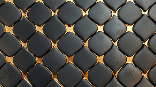 Sleek black and gold pattern featuring interlocking shapes, creating modern and luxurious texture. This design evokes elegance and sophistication