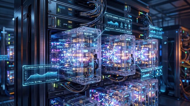 Futuristic Quantum Computing Server Rack in Modern Data Center
