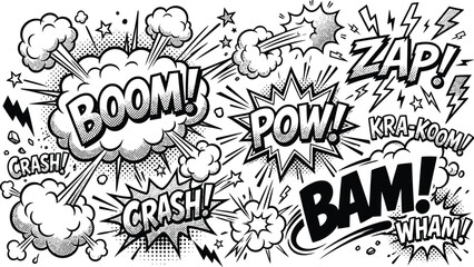 Comic book explosion effects with boom pow zap crash © NADIA TAHSIN