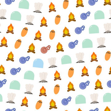Seamless pattern of camping and outdoor elements