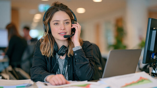 A cloakroom attendant at a hospital venue escalates a lost item issue to a floor supervisor, a pair of headphones hanging around the neck as commodity price charts from an agricultural economics bri