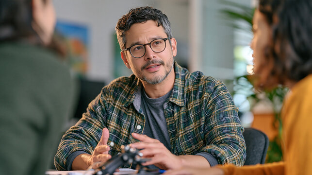 A life coach in early morning mist apologizes to a client with a measured calm, a clinical measuring instrument visible on the desk between them, the process framing capturing an eating disorder car