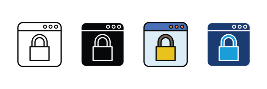 Web browser lock icon set for website security, online privacy, cybersecurity and protected internet access concept