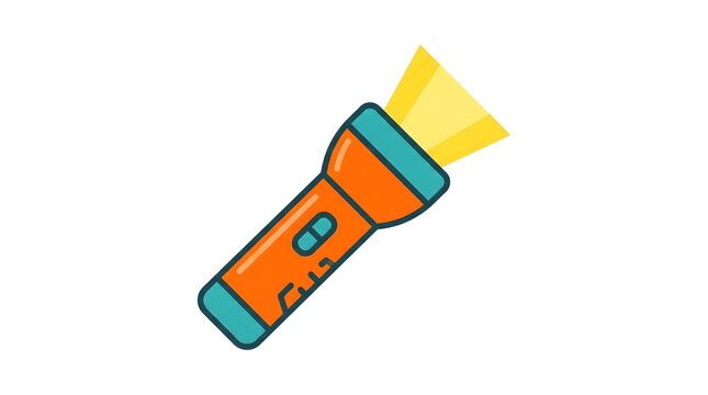 Orange and blue electric flashlight with yellow light beam vector illustration isolated on white background

