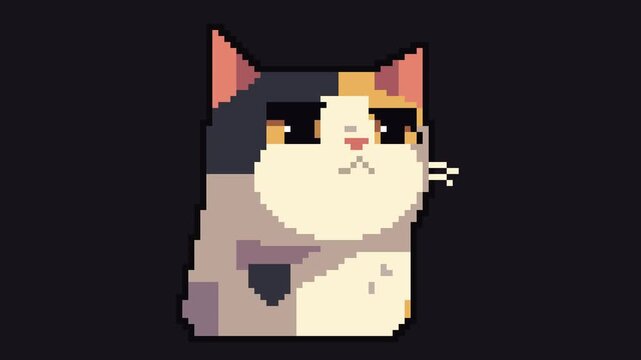 Cute Pixel Art Calico Cat Character Animation.
