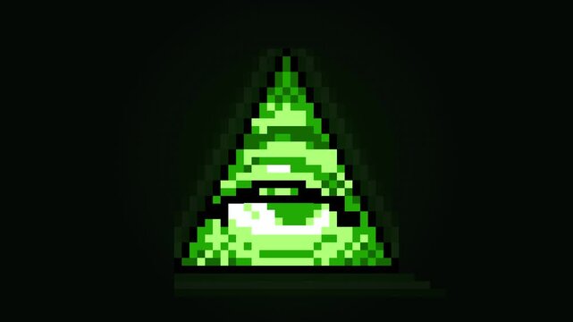 Green Pixel Art Illuminati Eye Pyramid Symbol Animation.