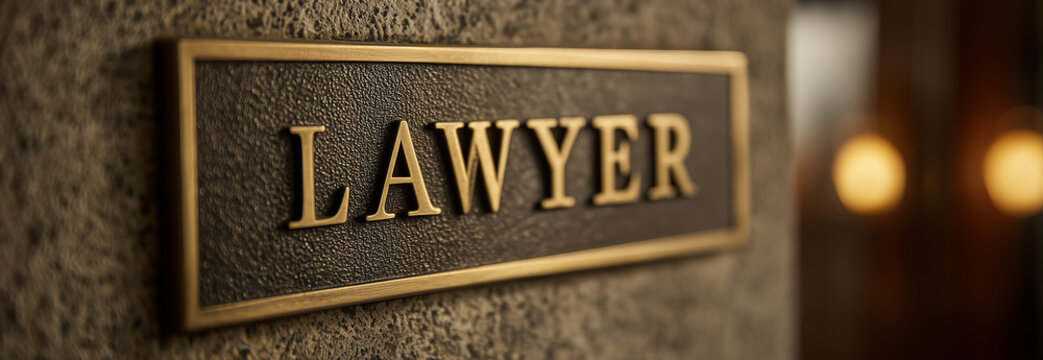 Raised gold lawyer lettering on a rectangular office wall plaque