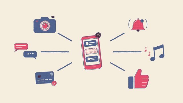 Smartphone apps diagram risograph print animation loop