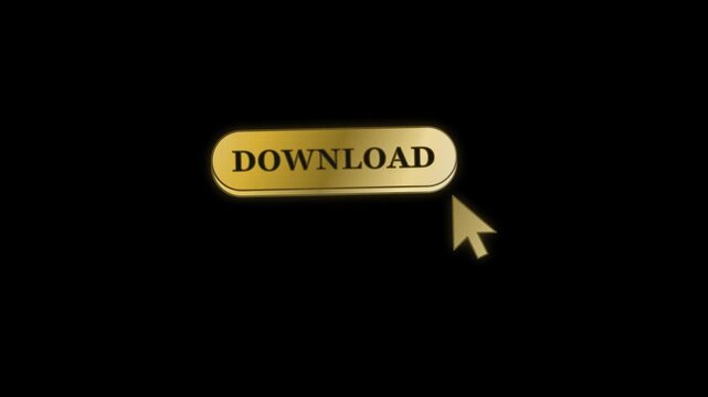 Download button click gold foil animation on black background loop