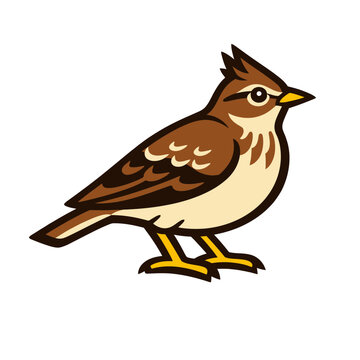 Cute Crested Skylark Bird Mascot Logo Icon Vector Illustration Design
