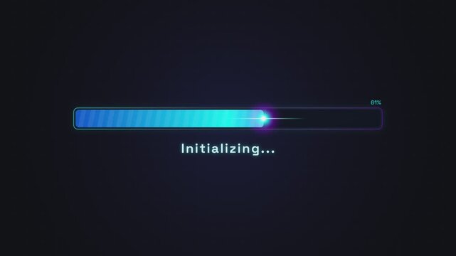 Blue Neon Digital Progress Loading Bar Graphic Featuring Initialization Status Indicator for Modern Software System Interface Design