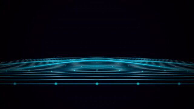 Abstract glowing lines and dots form a futuristic digital landscape on dark background