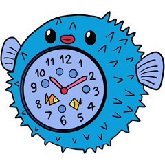 Hand drawn cute school alarm clock inspired by sea animals made for a fun Back to School theme © PeowpopArtwork