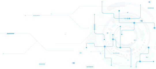 Obraz premium Futuristic technology circuit board background, blue digital network connection lines, abstract high-tech electronic data communication vector