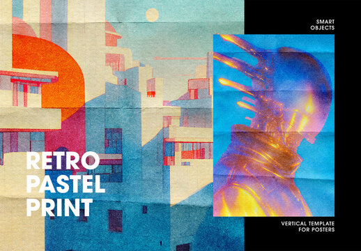 Vertical Retro Pastel Print Photo Effect For Poster And Print Design