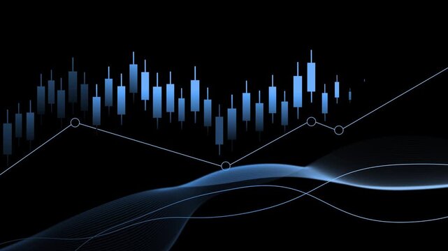 Monochrome financial graph chart with abstract waves animation