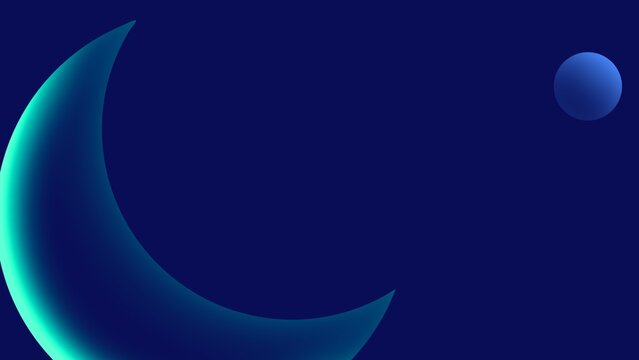 Dark blue abstract background with glowing turquoise crescent moon and small planet