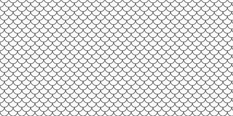 Seamless black and white fish scale pattern background, with overlapping arched, arcs and geometric lines © VectorForge