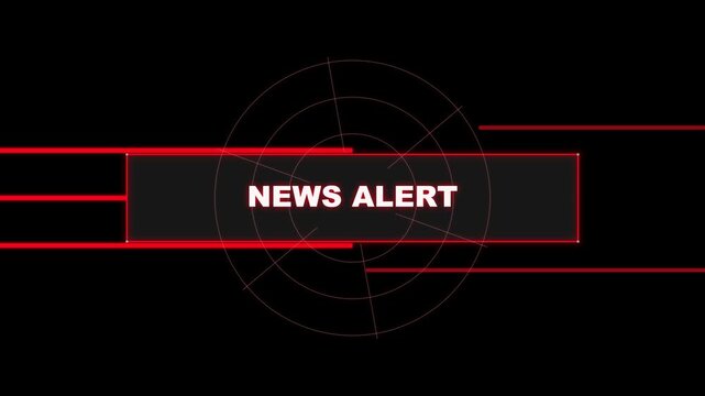 News Alert Lower Third Title Animation with Red Lines and Globe Element on Black Background.