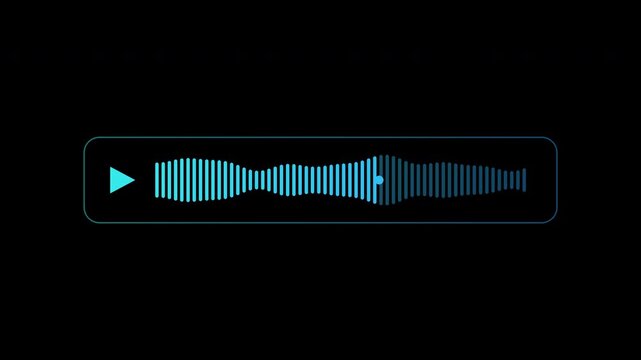Audio message player waveform in electric cyan gradient on transparent background seamless loop