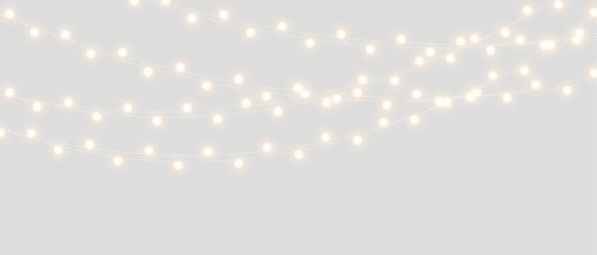 Vector Christmas lights on a transparent background. Christmas light PNG. Set of Christmas glowing garlands. For advertising invitations, web banners, postcards. Vector. Christmas decoration, LED lam
