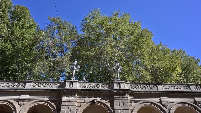 Bologna Pincio Staircase architectural details and historic reliefs at Montagnola Park, Emilia-Romagna, Italy