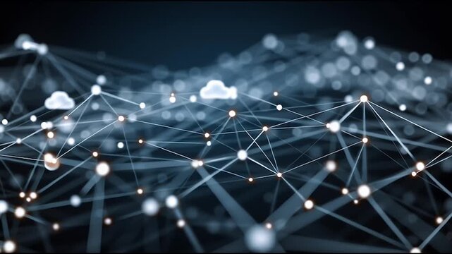 abstract cloud social media innovative cyber security network, using interconnected nodes to represent business partnerships on the Smart digital Innovation city with connection network reciprocity