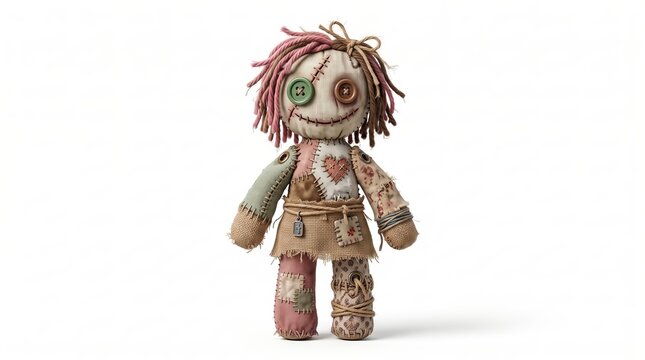 Halloween voodoo doll made of fabric isolated on a white background