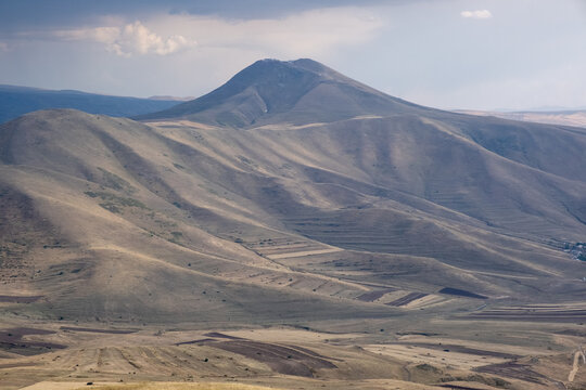 Mount Atis, an extinct volcano in Armenia, photographed before the planned installation of a monumental Jesus Christ statue, offering a landscape for geology, religious tourism, hiking,