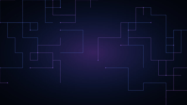 Abstract digital circuit lines glowing on a dark purple background