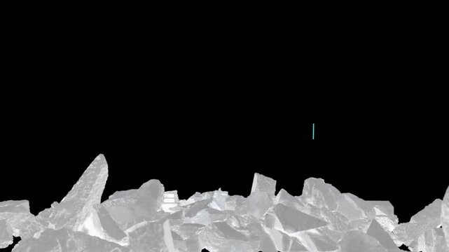 Shattered glass falling against black background with blue text overlay with video shattered dark background pieces falling inspiration