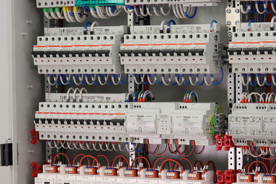 ABB electrical panel for home power supply on ABB DS201, S203, S201 circuit breakers. Automation modules from Zennio. 