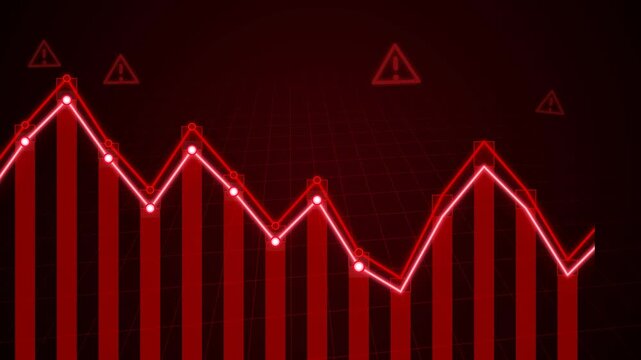 Red financial chart graph showing market crash economic downturn risk and business loss concept