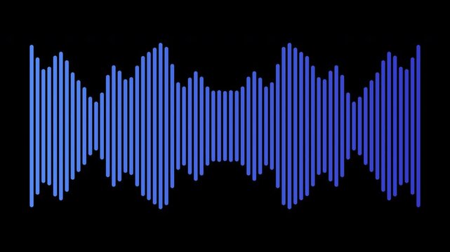Symmetric audio spectrum in cobalt blue gradient on transparent background seamless loop